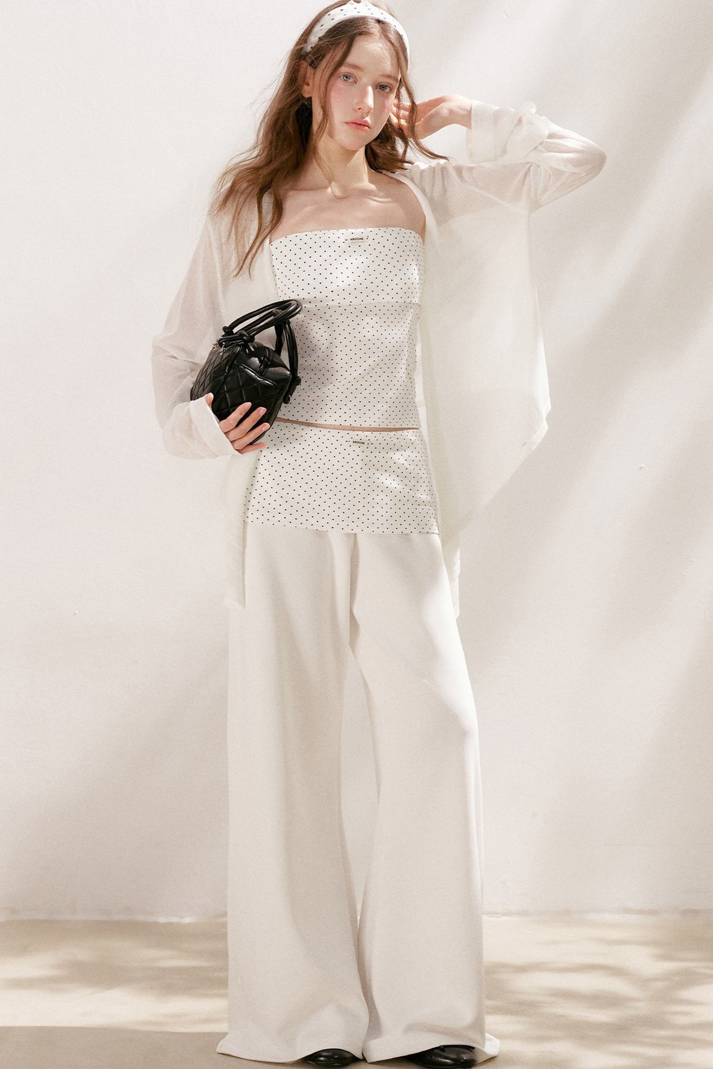 Polka Dot Cotton Tube Top And Wide Leg Pants Set-Up