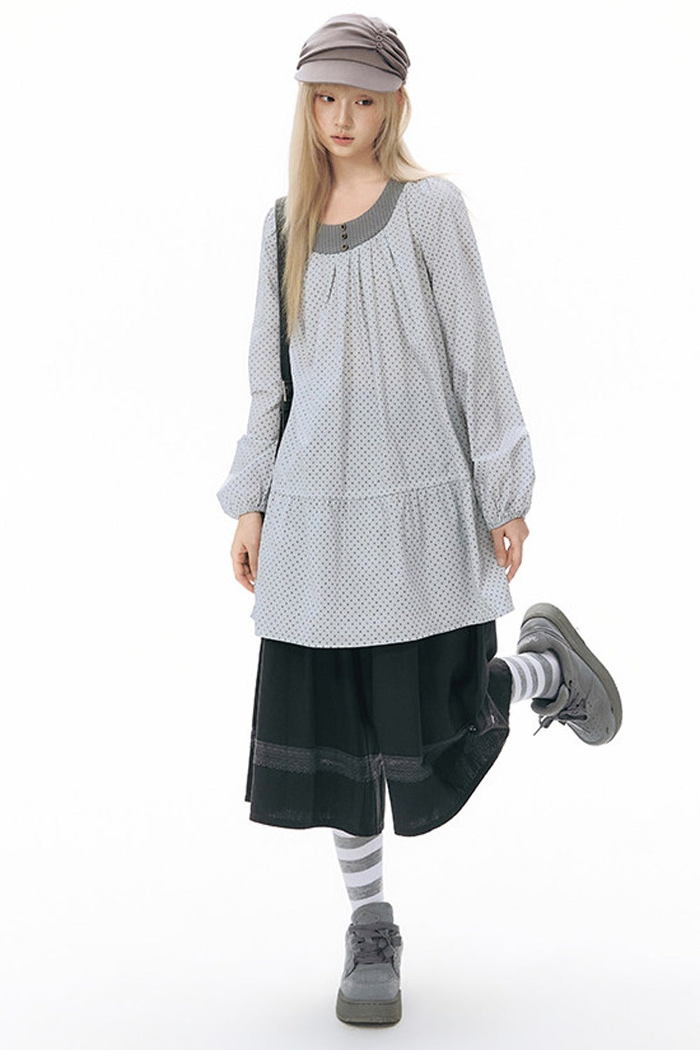 Elastic Waist Patchwork Wide-Leg Skirt Pants