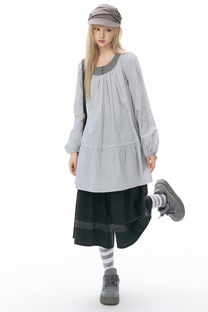 Elastic Waist Patchwork Wide-Leg Skirt Pants