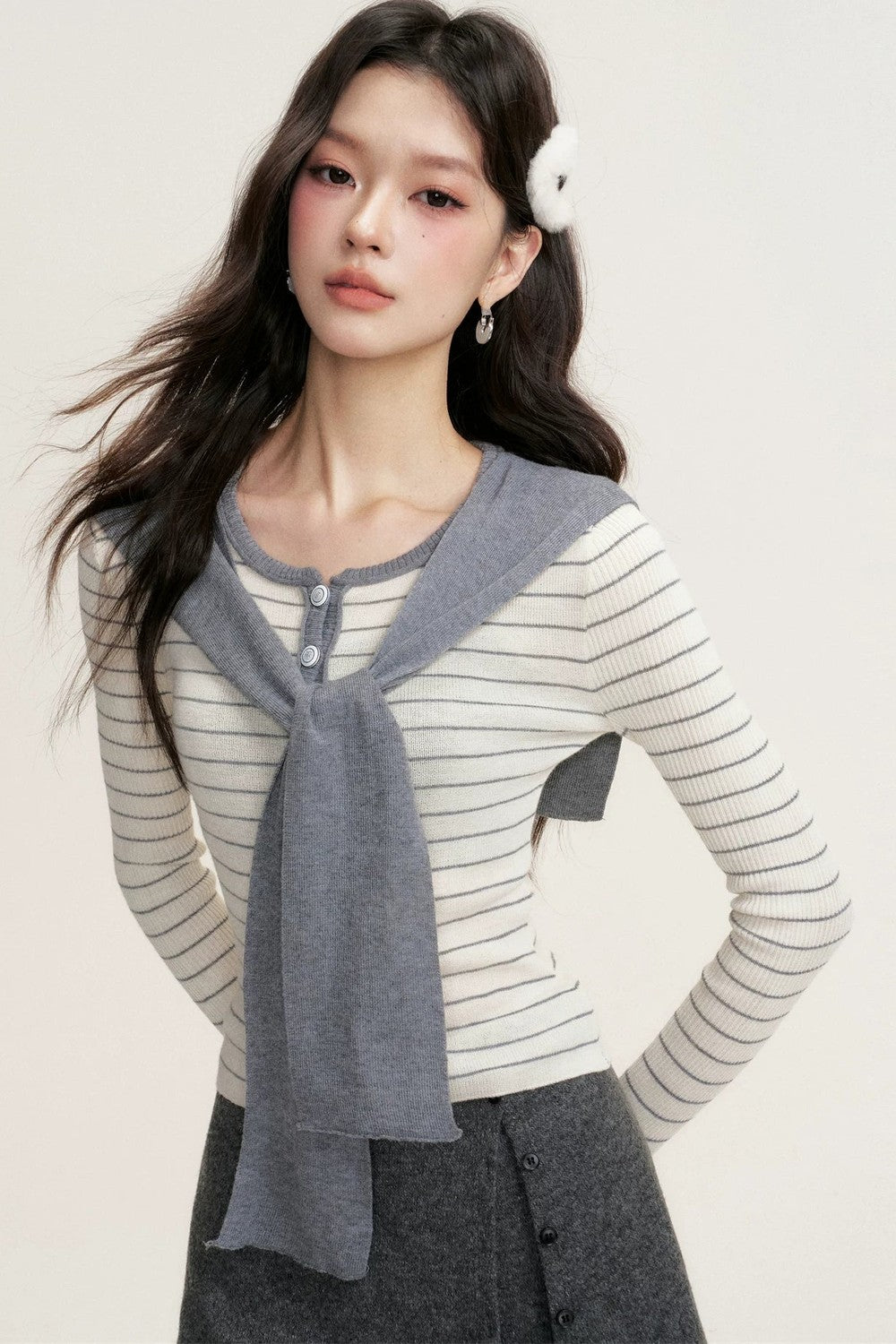 Color-Blocked Fake Two-Piece Knit Set-Up