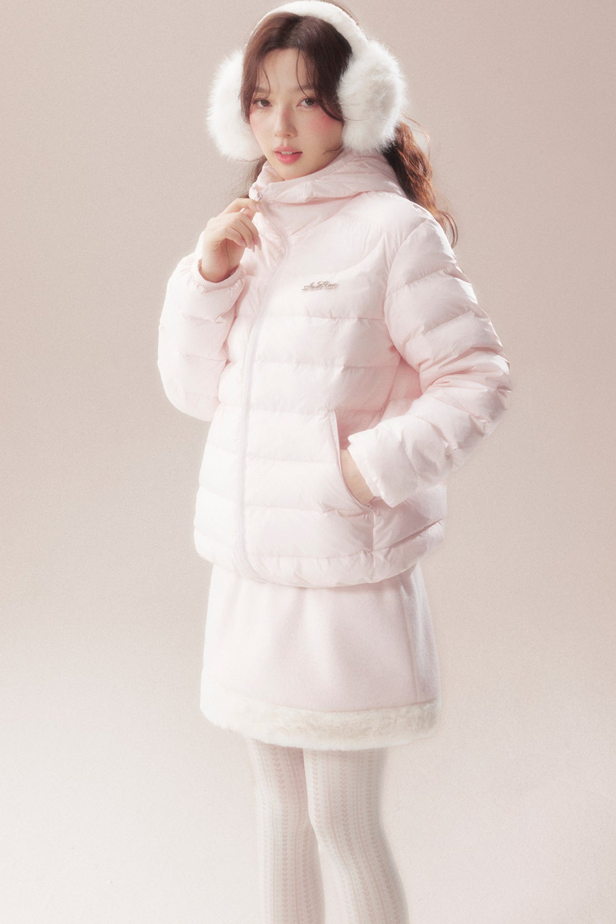 Hooded Logo Ribbed Down Jacket
