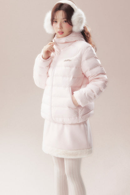 Hooded Logo Ribbed Down Jacket