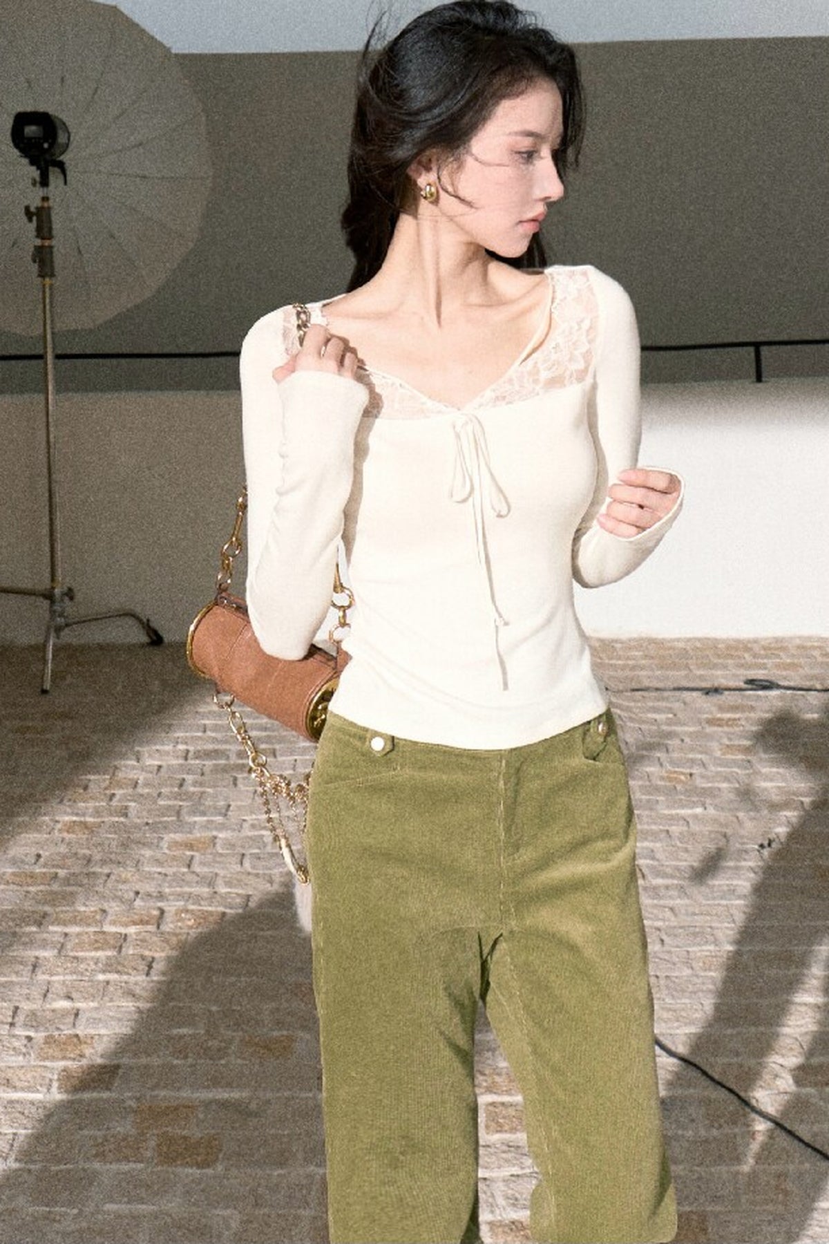 High-Waisted Corduroy Flared Belt Loops Pants