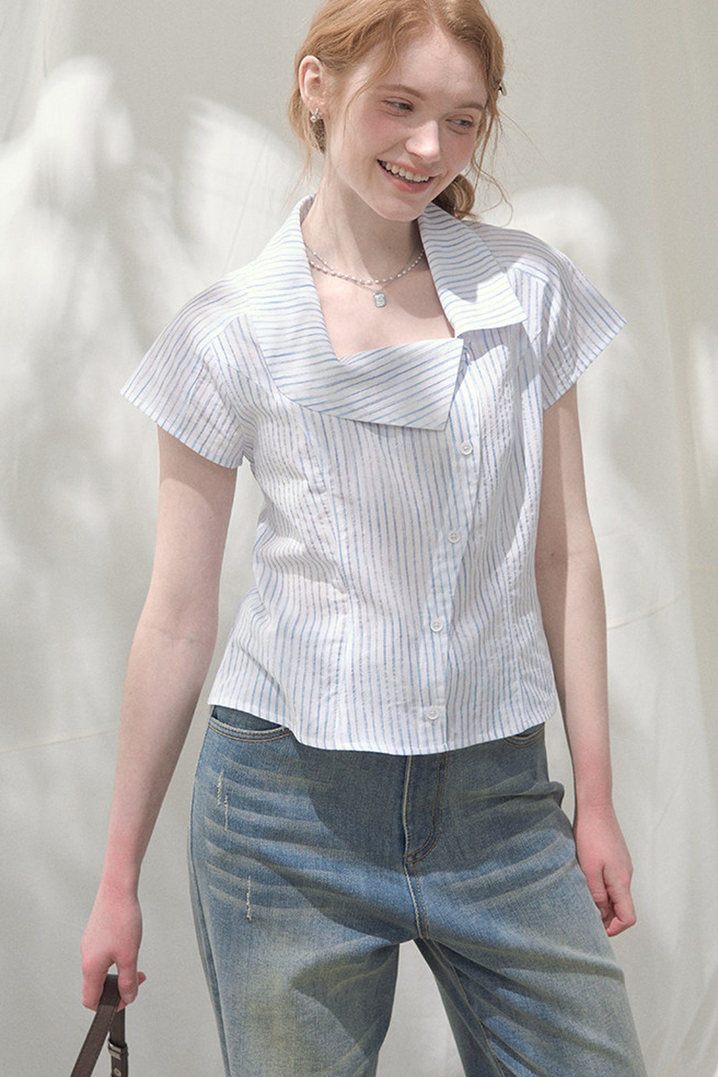 Square-Neck Plaid Blouse