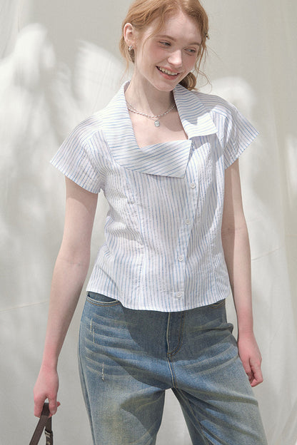 Square-Neck Plaid Blouse