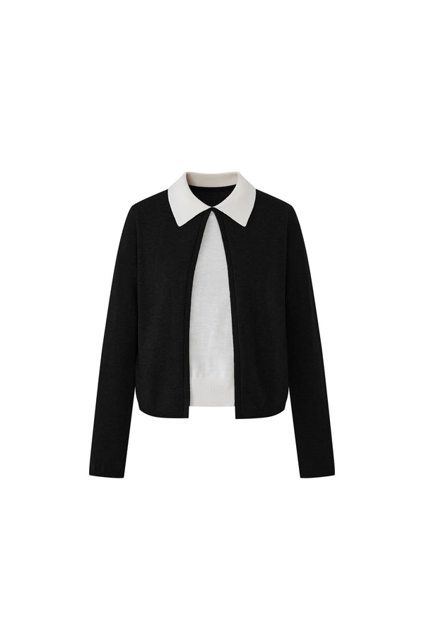 Color-Block Layered-Look Wool Knit Top