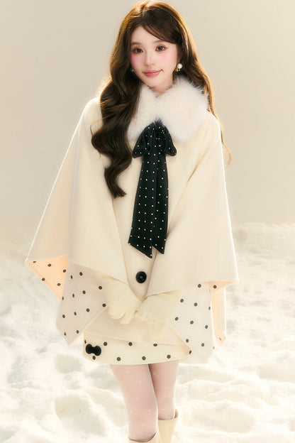 Miu 스타일 물방울무늬 케이프