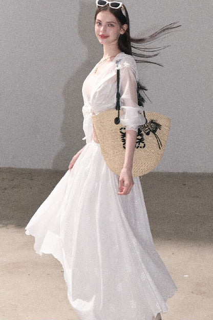 Ensemble haut et jupe en dentelle de coton à motif floral