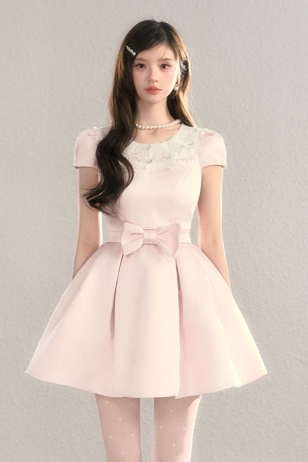 Satin Embroidery Bow A-Line Dress
