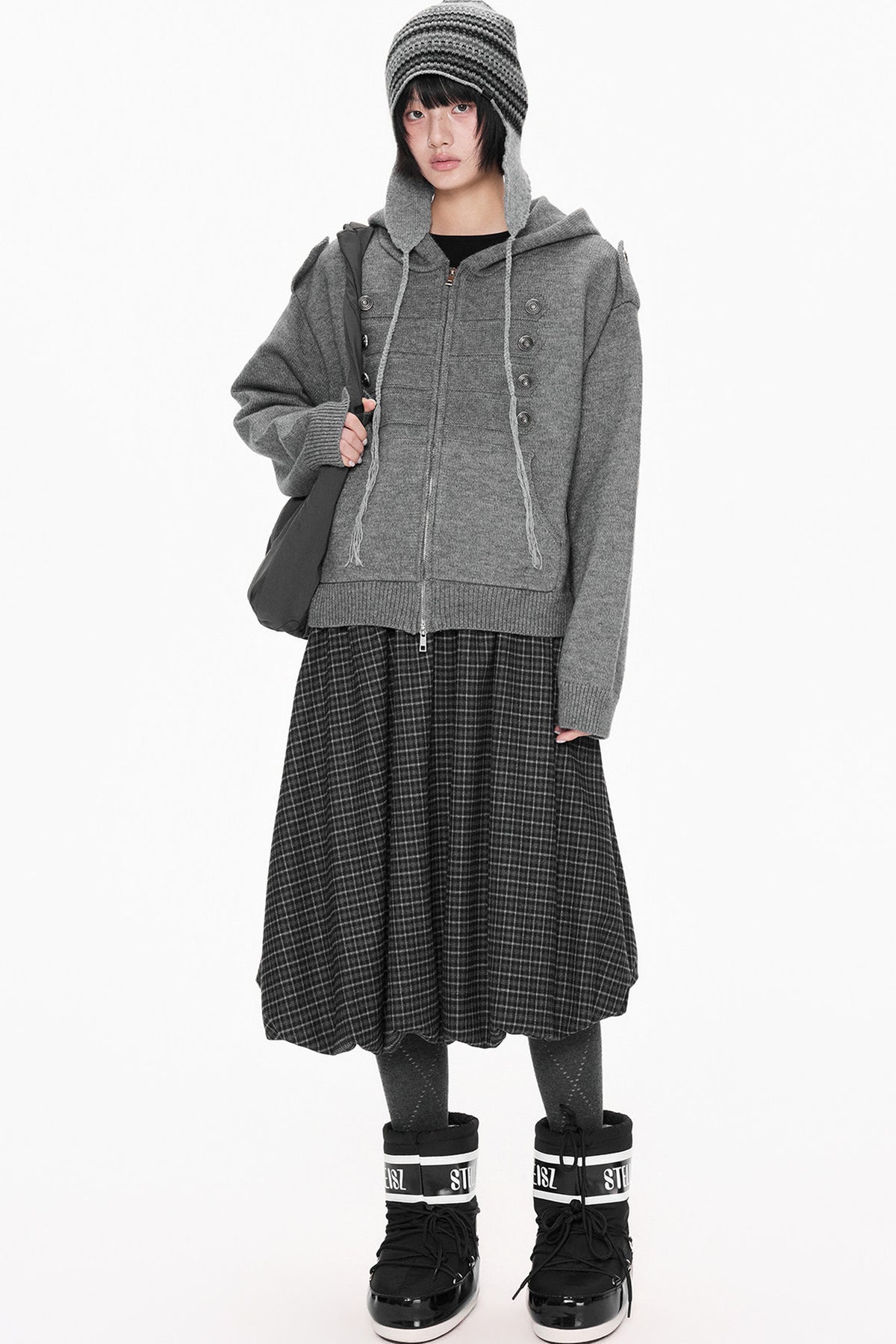 Hooded Zipper Knit Cardigan