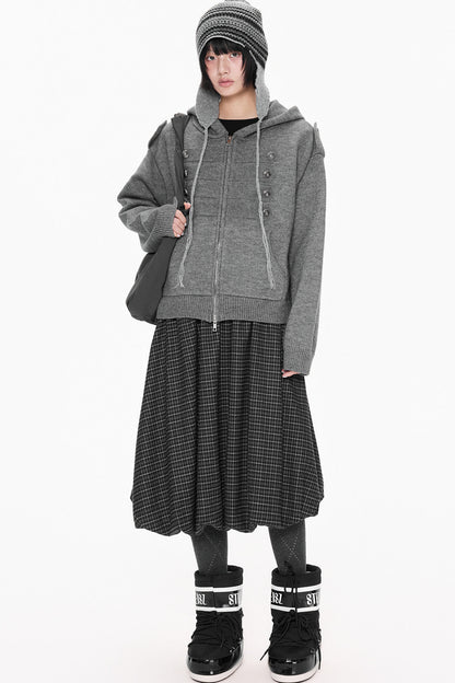 Hooded Zipper Knit Cardigan