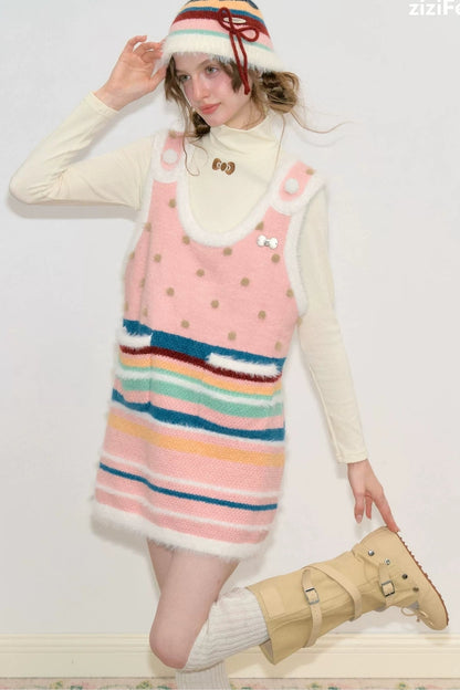 Color-Block Striped Bow Pot Hat