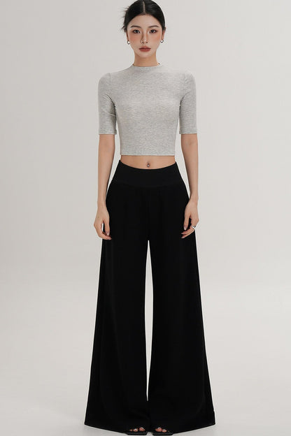 Cropped High Neck Short Sleeve Top