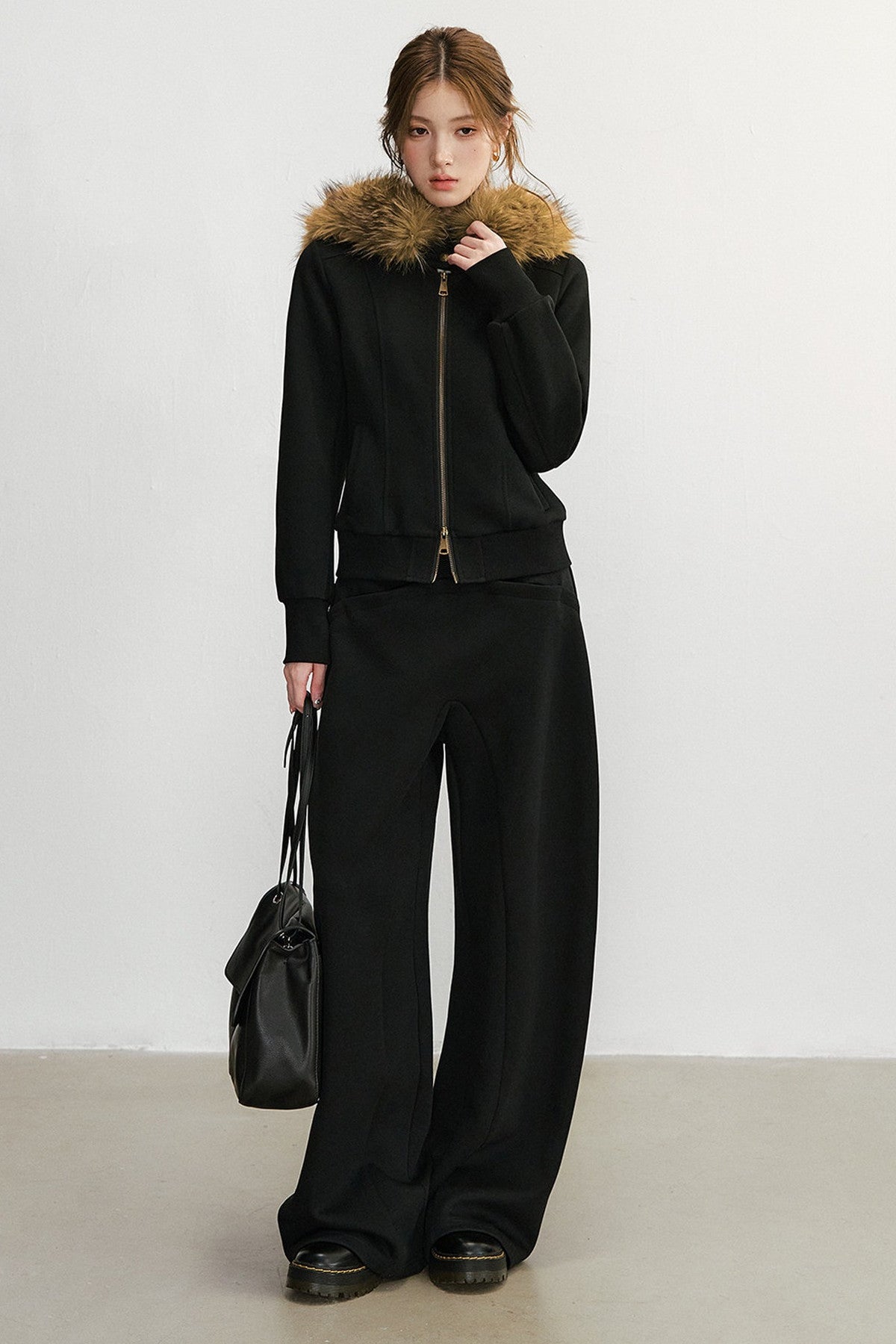 Ensemble veste à capuche zippée et pantalon de survêtement à jambes larges