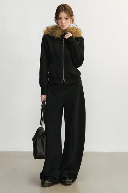 Ensemble veste à capuche zippée et pantalon de survêtement à jambes larges