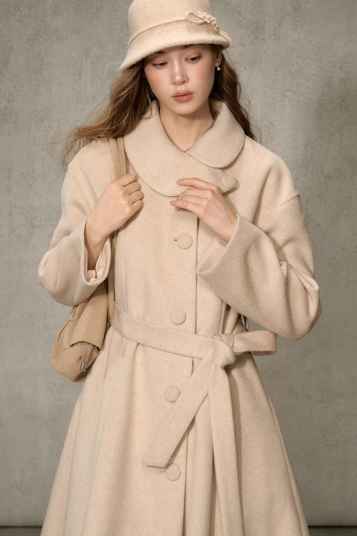 Floral Embroidered Long Woolen Cape Coat Set-Up
