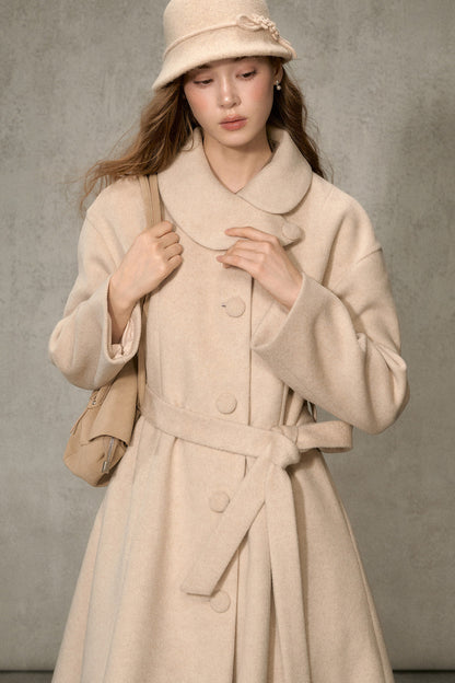 Floral Embroidered Long Woolen Cape Coat Set-Up