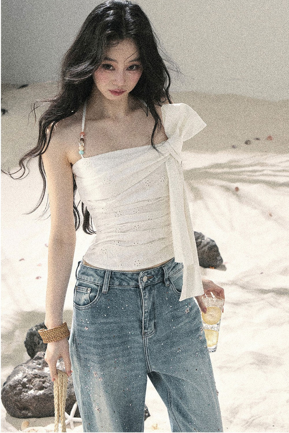 Halter Knot Pleated Top