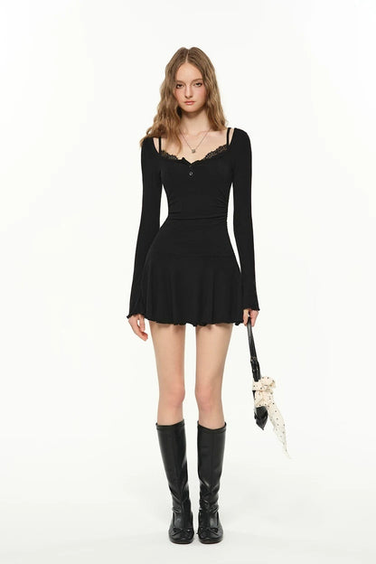 Layered-Look Square Neck Dress