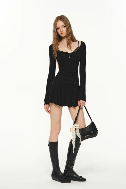 Layered-Look Square Neck Dress