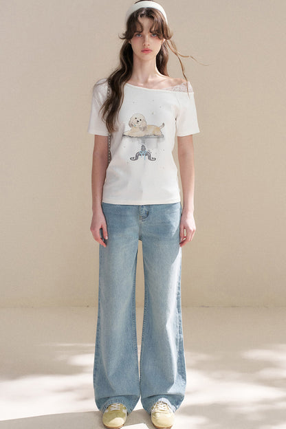 Hand-Painted Puppy Denim Pants