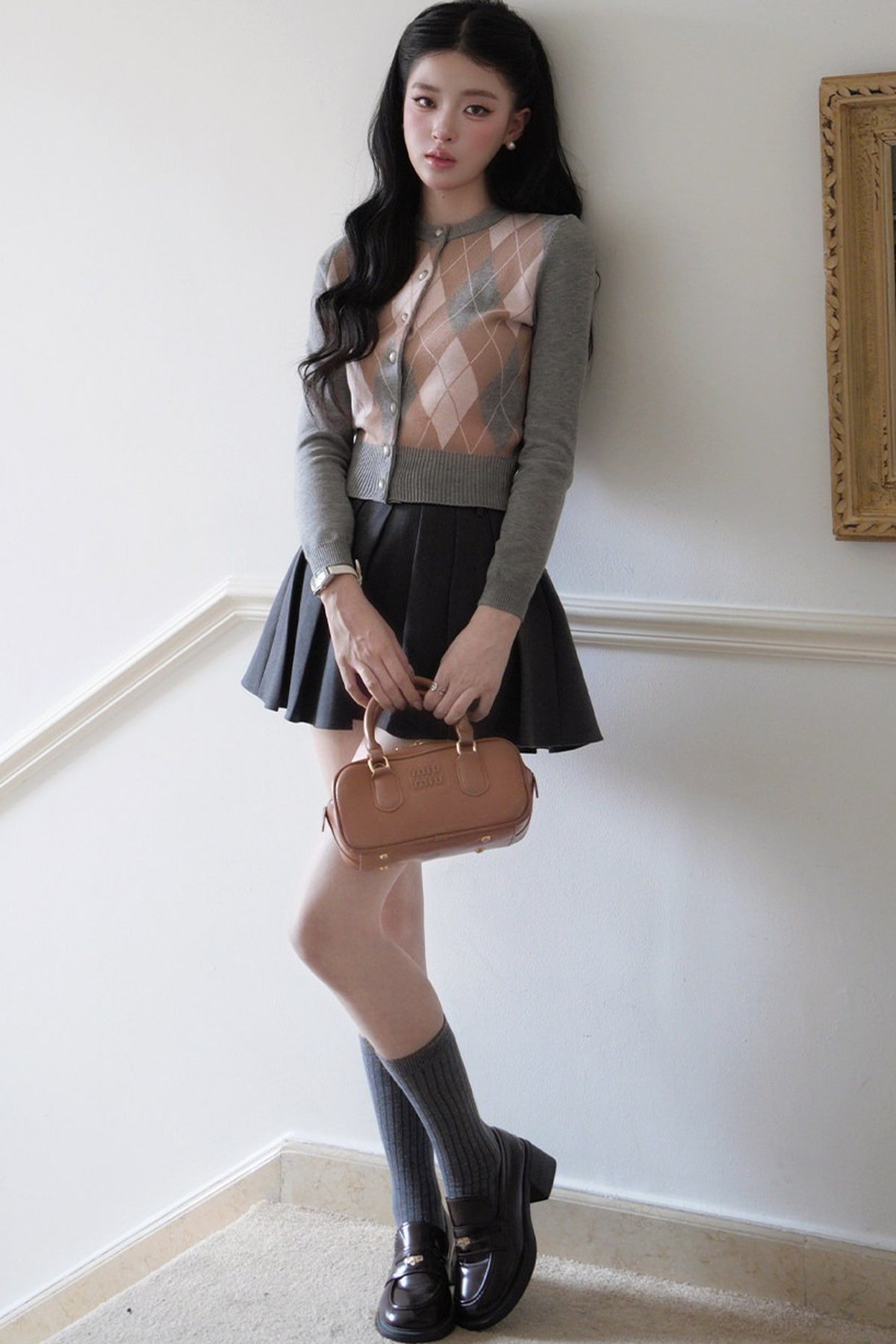 Cardigan en tricot à losanges