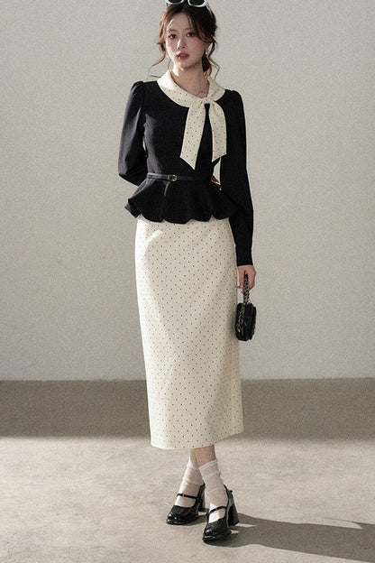 Bow Lantern Sleeve Skirt and Top Set-Up