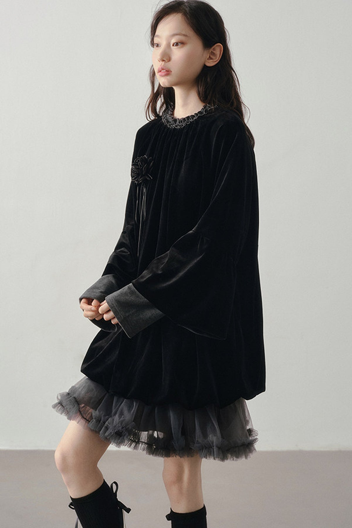 Patchwork Long Sleeve Velvet Tops