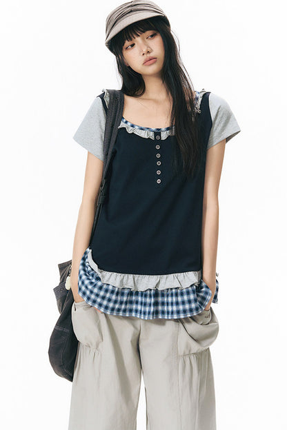 Patchwork Waistband Pocket Wide-Leg Cargo Pants