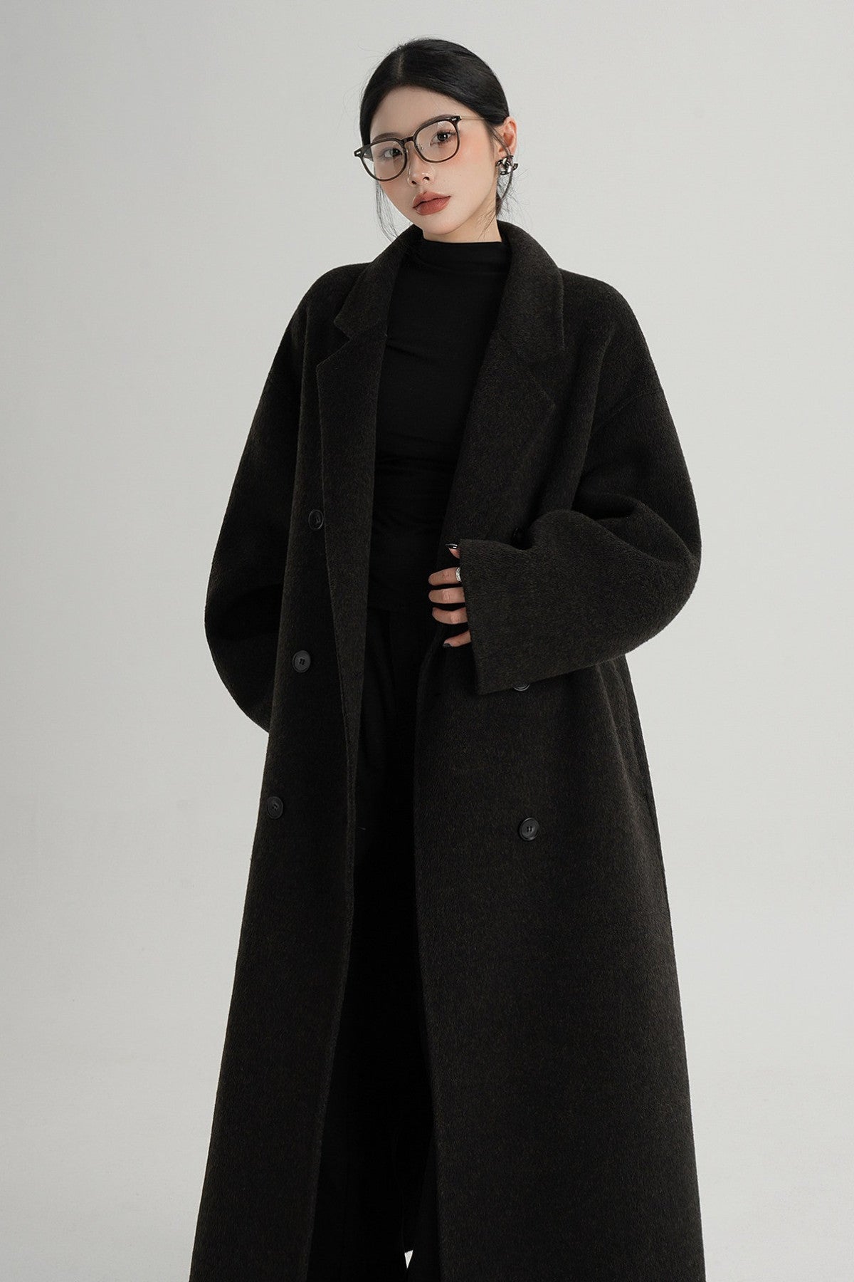 Cappotto ampio lungo in lana double face