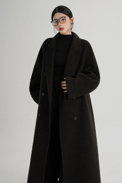 Cappotto ampio lungo in lana double face