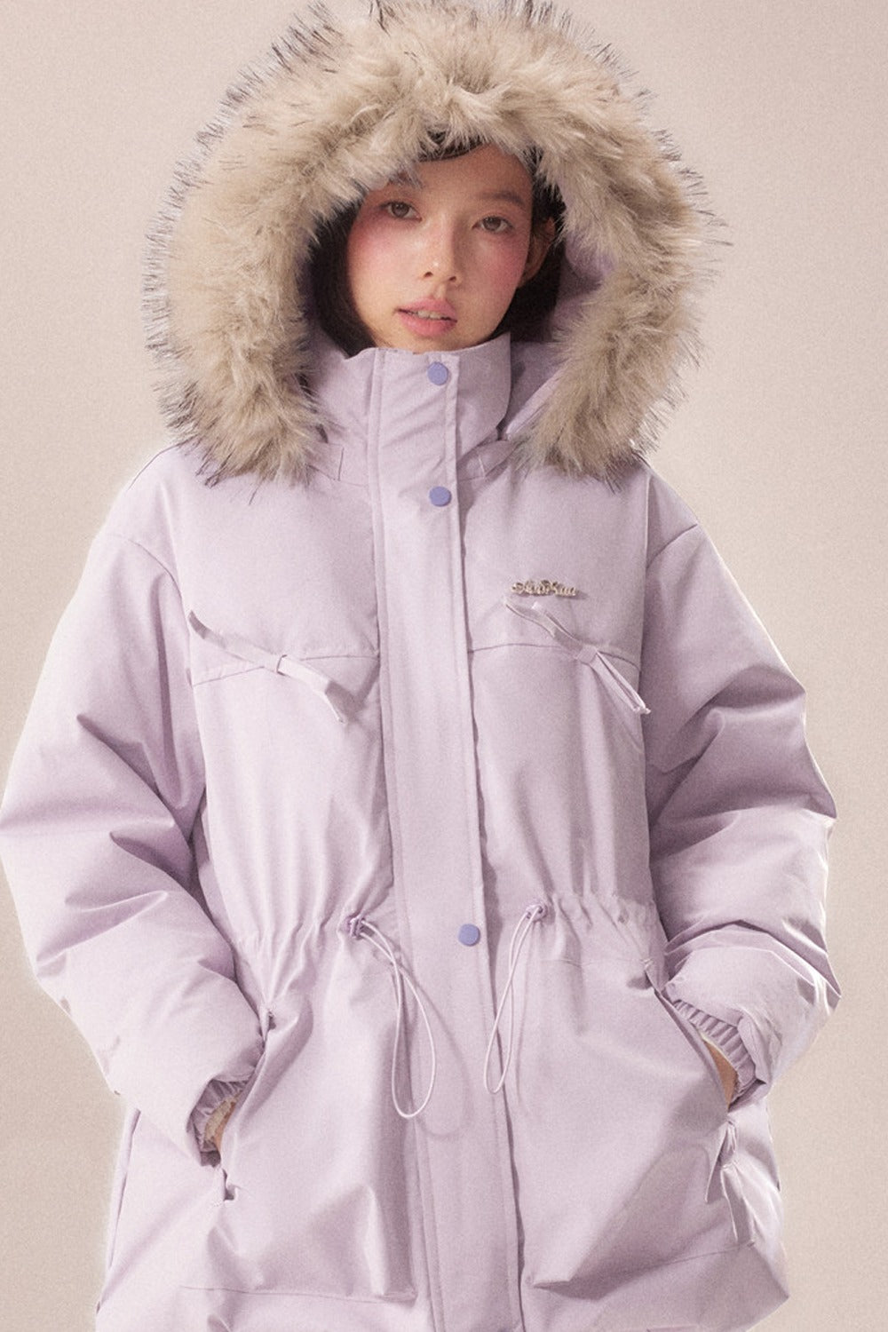 Mid-Length Fur Collar Goose Down Jacket