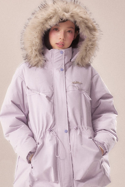 Mid-Length Fur Collar Goose Down Jacket