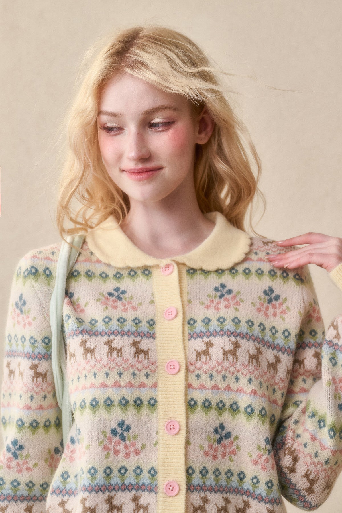 Reindeer Fair Isle Doll Collar Short Cardigan