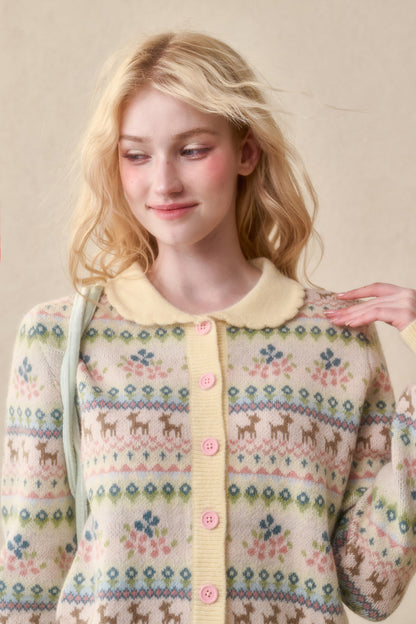 Reindeer Fair Isle Doll Collar Short Cardigan