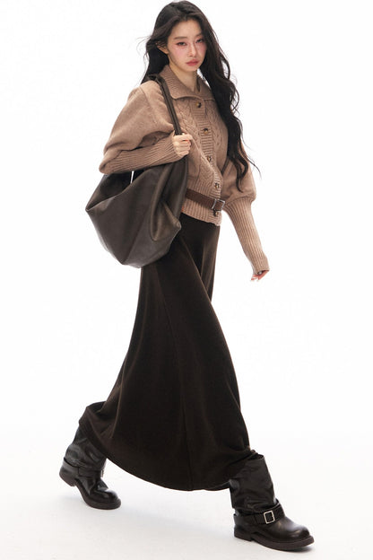 Knitted Jacket and Long A-Line Skirt Set-Up