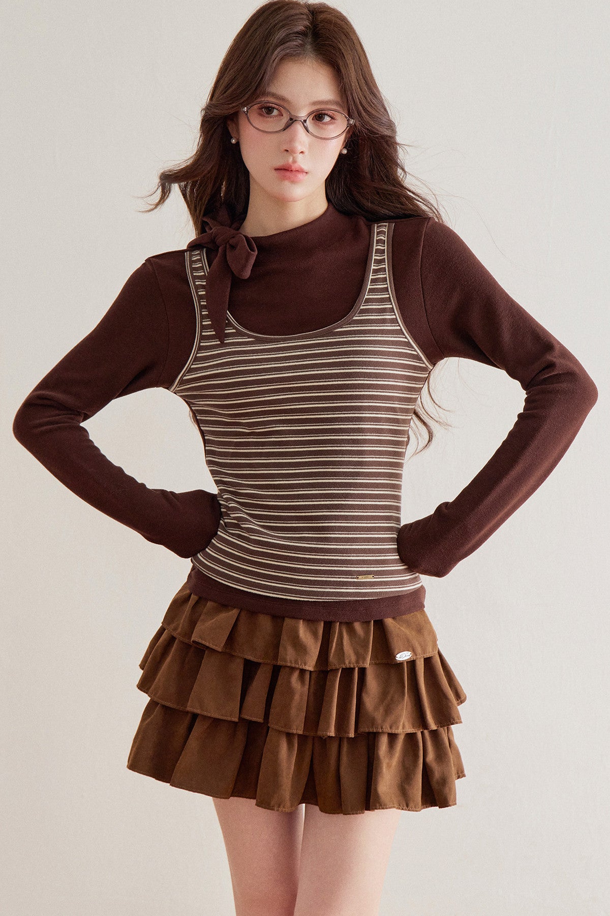 Striped Knit Layered-Look Top