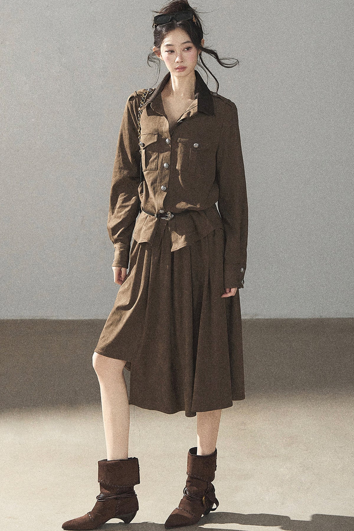 Ensemble manteau et jupe Murmures de feuilles tombées