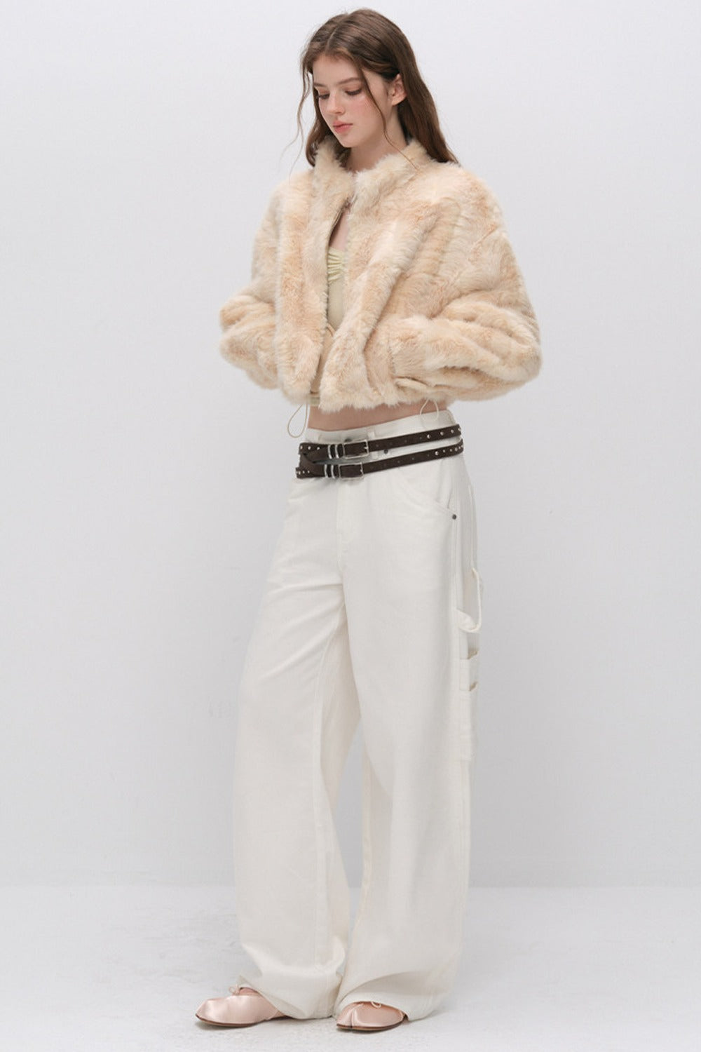 Stand Collar Faux Fur Jacket