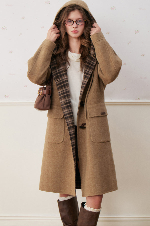 Long Plaid Double-Sided Wool Coat