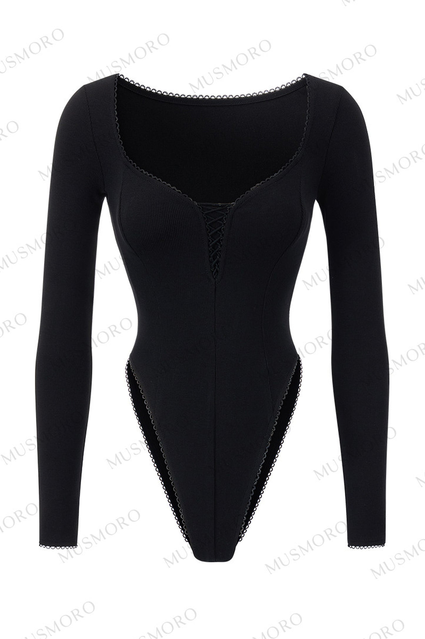 Lace Trim Long Sleeve Bodysuit