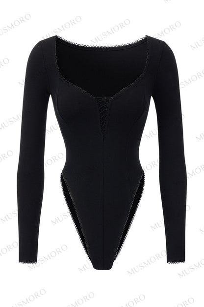 Lace Trim Long Sleeve Bodysuit