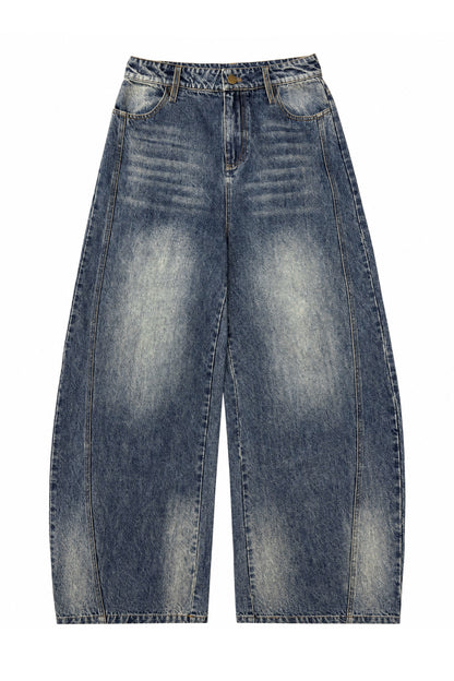 Ensemble 3 pièces avec veste courte en denim, pantalon à ourlet arrondi et haut