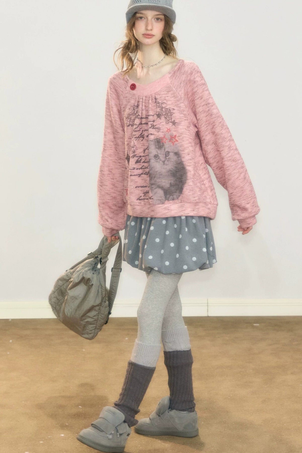 Distressed Cat Print Sweatshirt