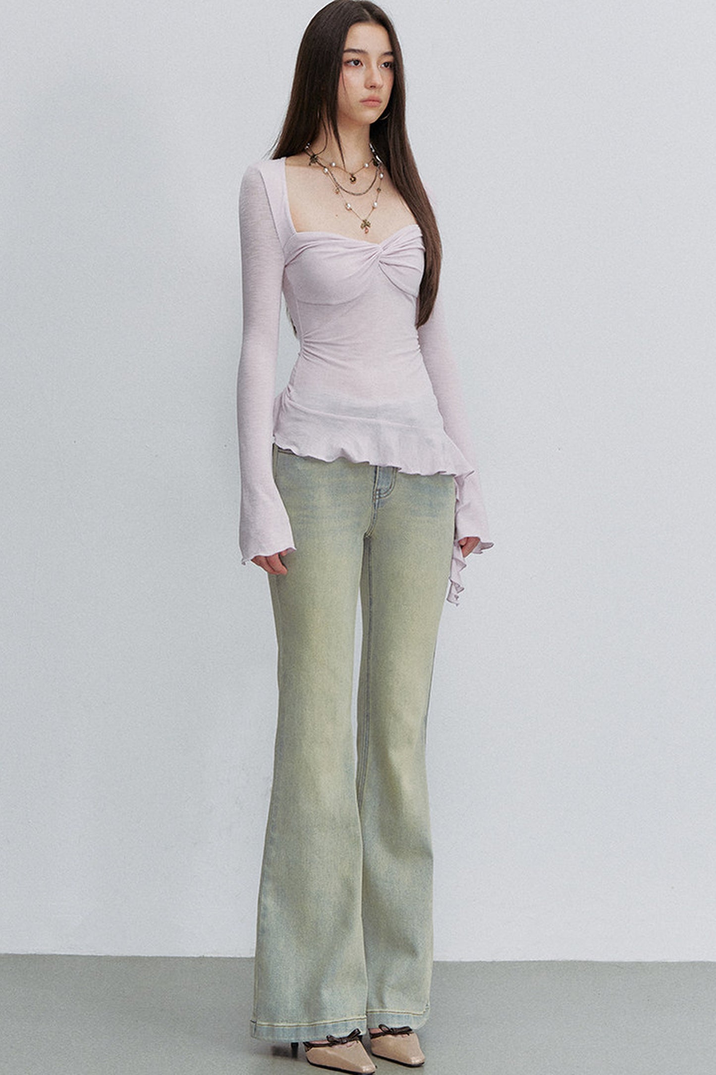 Twist Ruffle Pleated Blouse