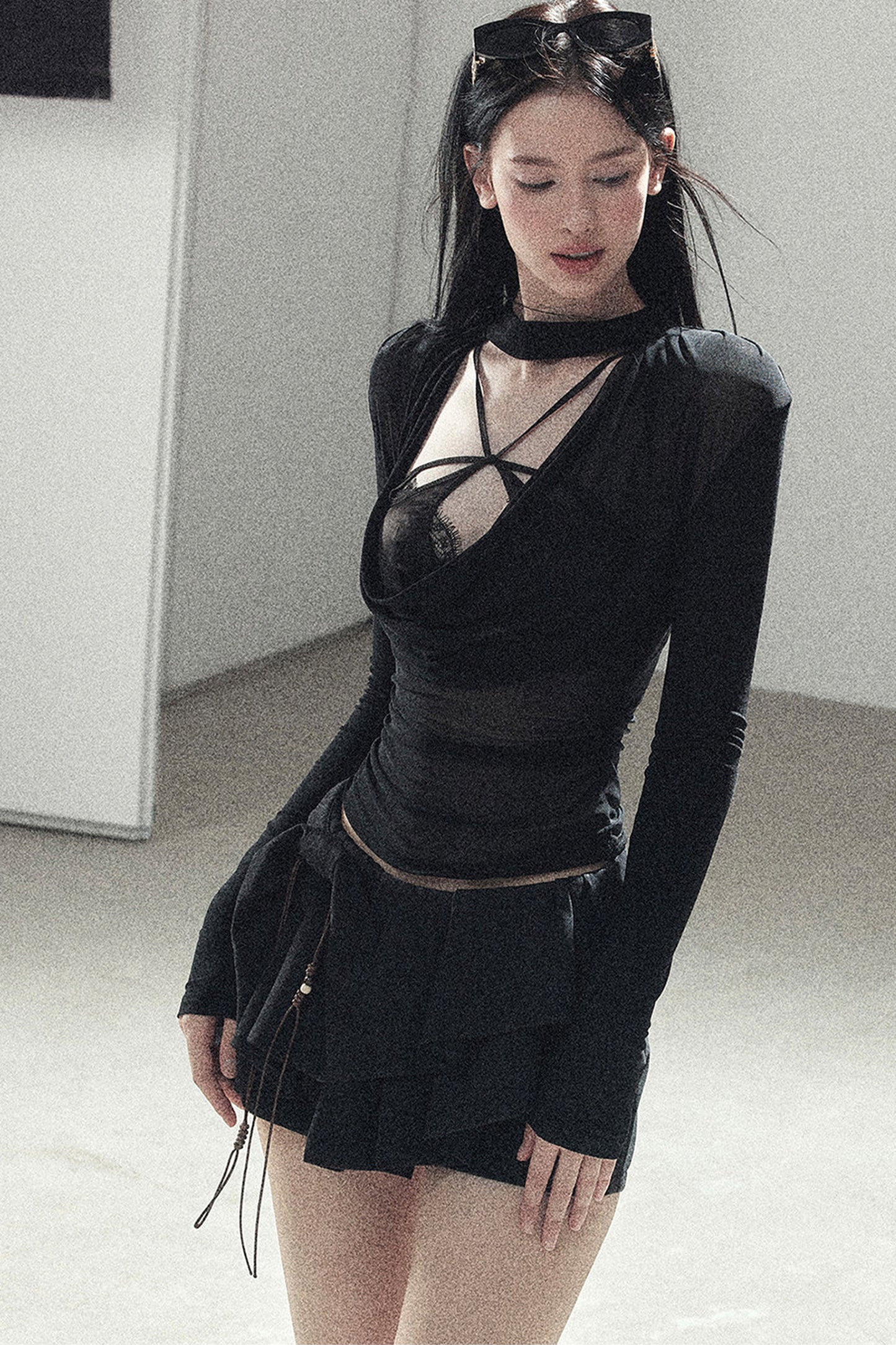 Slightly Sheer Long-Sleeve Top Set-Up