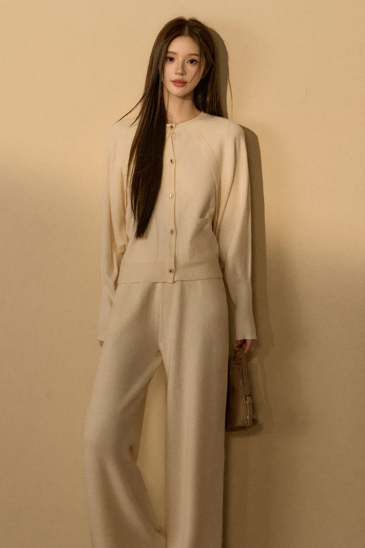 Wool and Cashmere Blend Cardigan and Pants Set-Up
