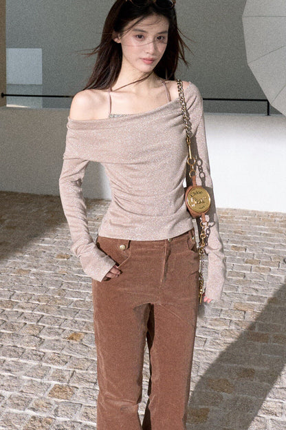 Beaded Ribbon Cowl Neck Knit Top
