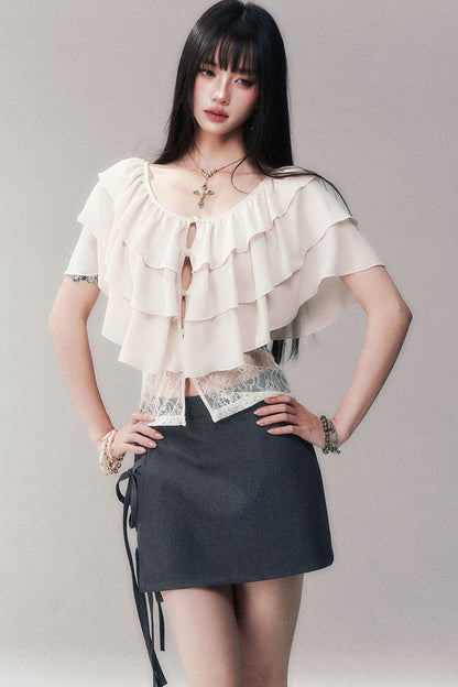 Mehrlagige Chiffonbluse mit Rüschen