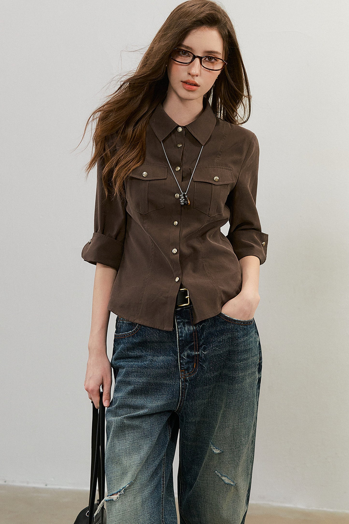 Three-Quarter Sleeve Pocket Work Shirt